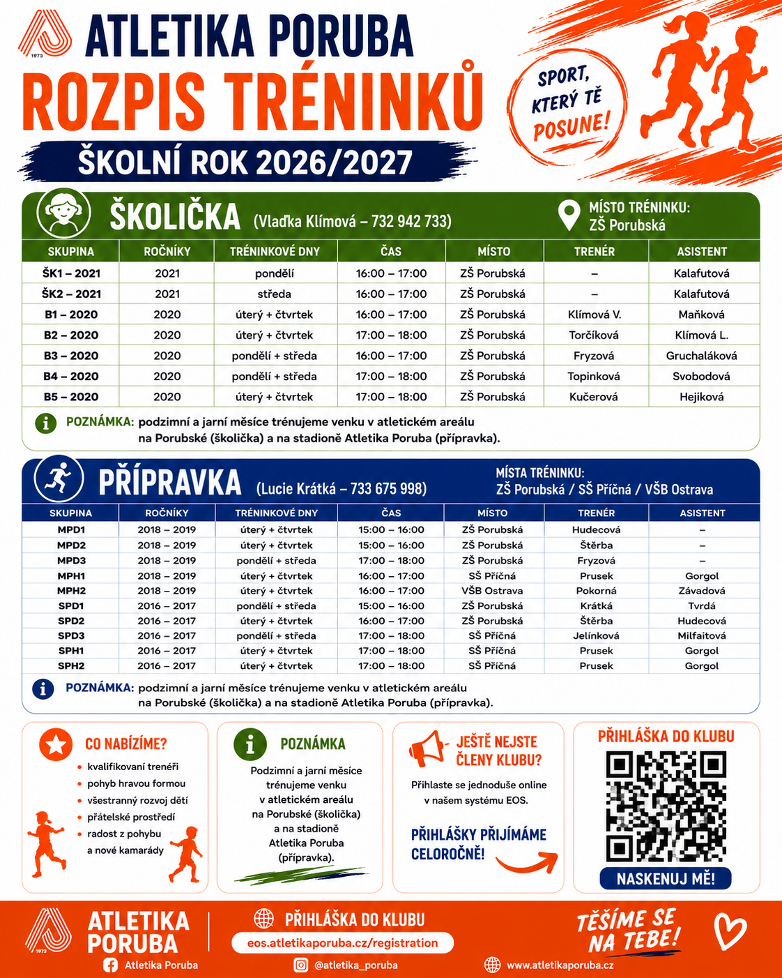 rozpis tréninků školička + přípravka 2026/2027
